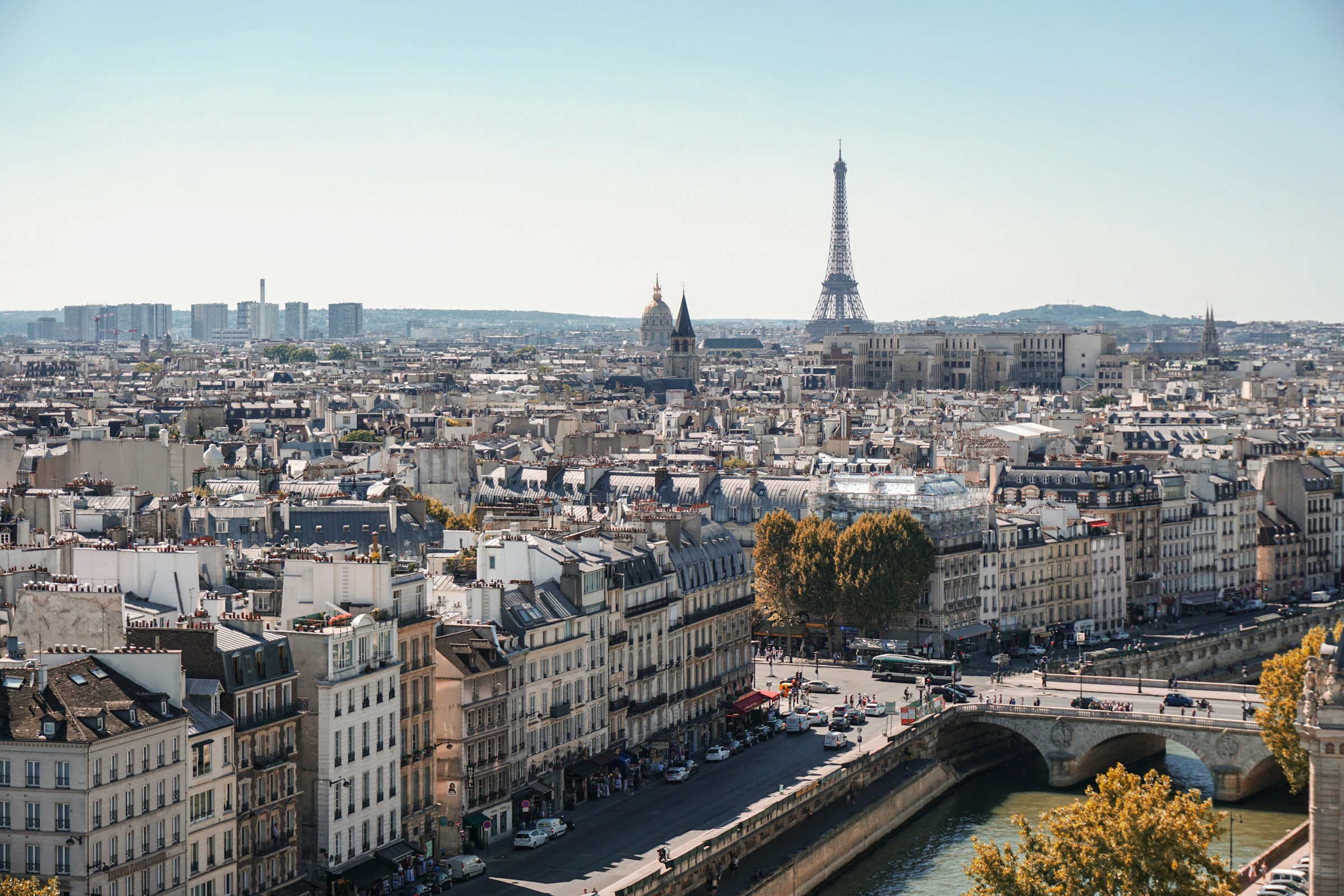 Landscape view of Paris on a sunny day