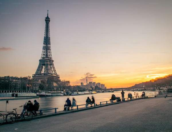 The Eiffel Tower in Paris at sunset