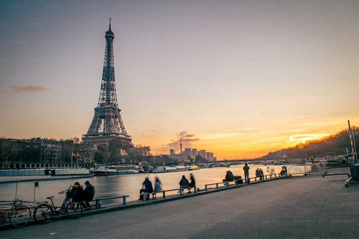 The Eiffel Tower in Paris at sunset
