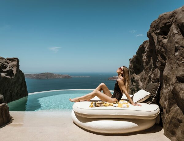 One of One Hotel, one of the adults-only caldera-view Santorini hotels in Imerovigli, with cliffside suites and private plunge pools facing the volcano