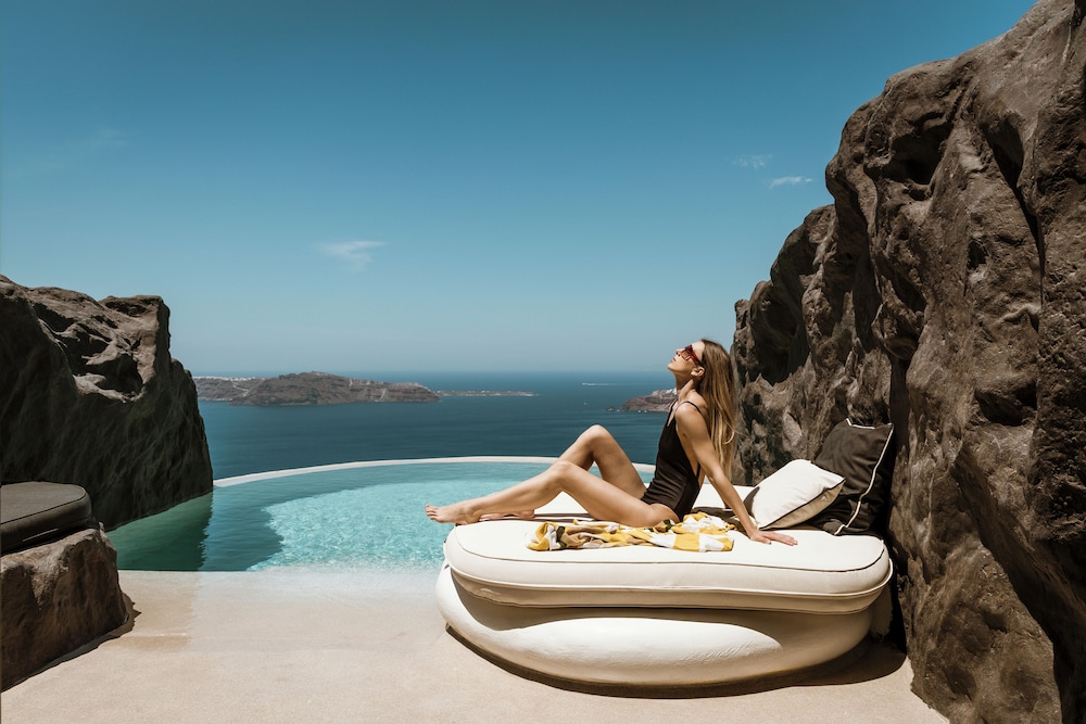 One of One Hotel, one of the adults-only caldera-view Santorini hotels in Imerovigli, with cliffside suites and private plunge pools facing the volcano