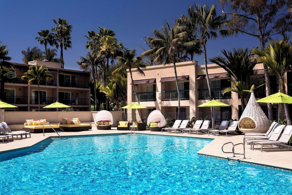 Newport Beach hotels lining the harbor and Balboa Peninsula in California