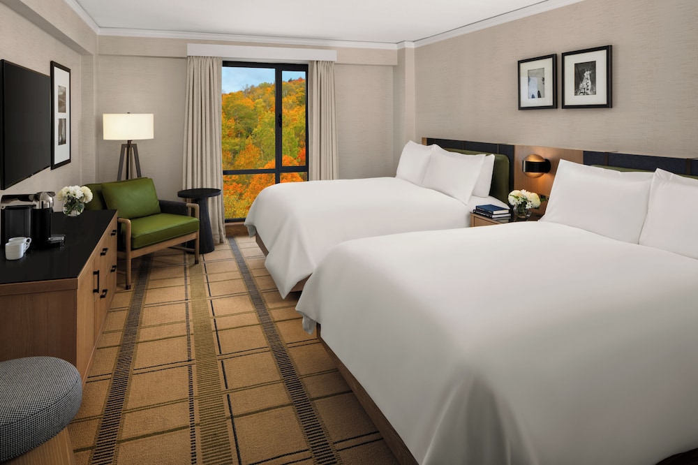 Fairmont Tremblant, one of the top mont tremblant hotels, set slopeside above the pedestrian village in Quebec