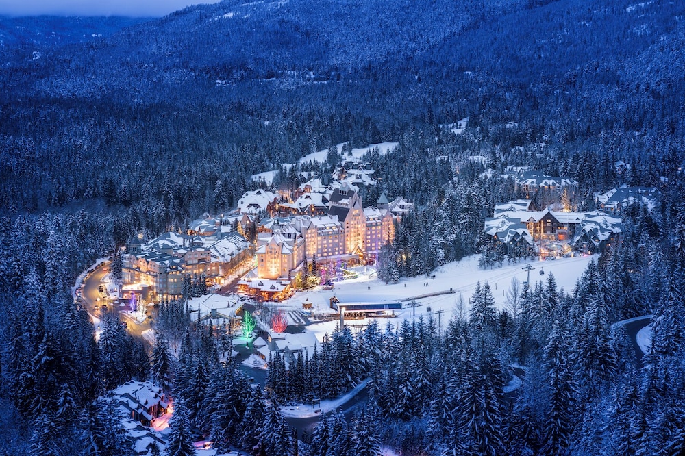 The grand Fairmont Chateau Whistler, one of the best Whistler hotels, at the Blackcomb mountain base